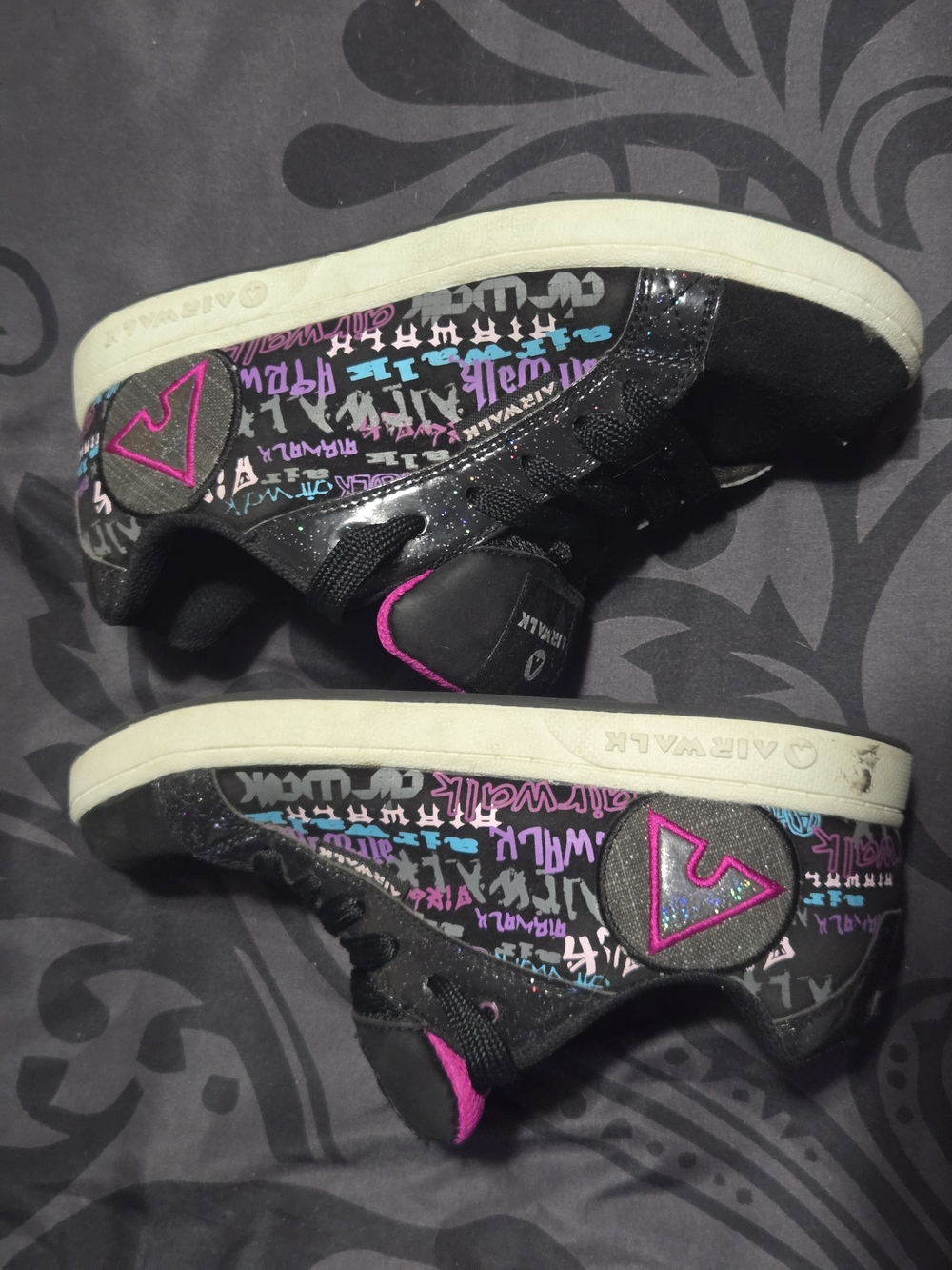 Airwalk Black Graffiti Skate Sneakers with Pink Accents